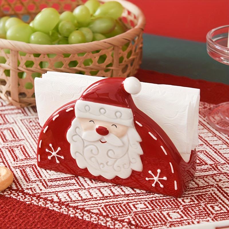 Christmas Santa Claus Ceramic Napkin Holder  Decorative Tabletop Paper Tissue Stand, Embossed Cartoon Holiday Design