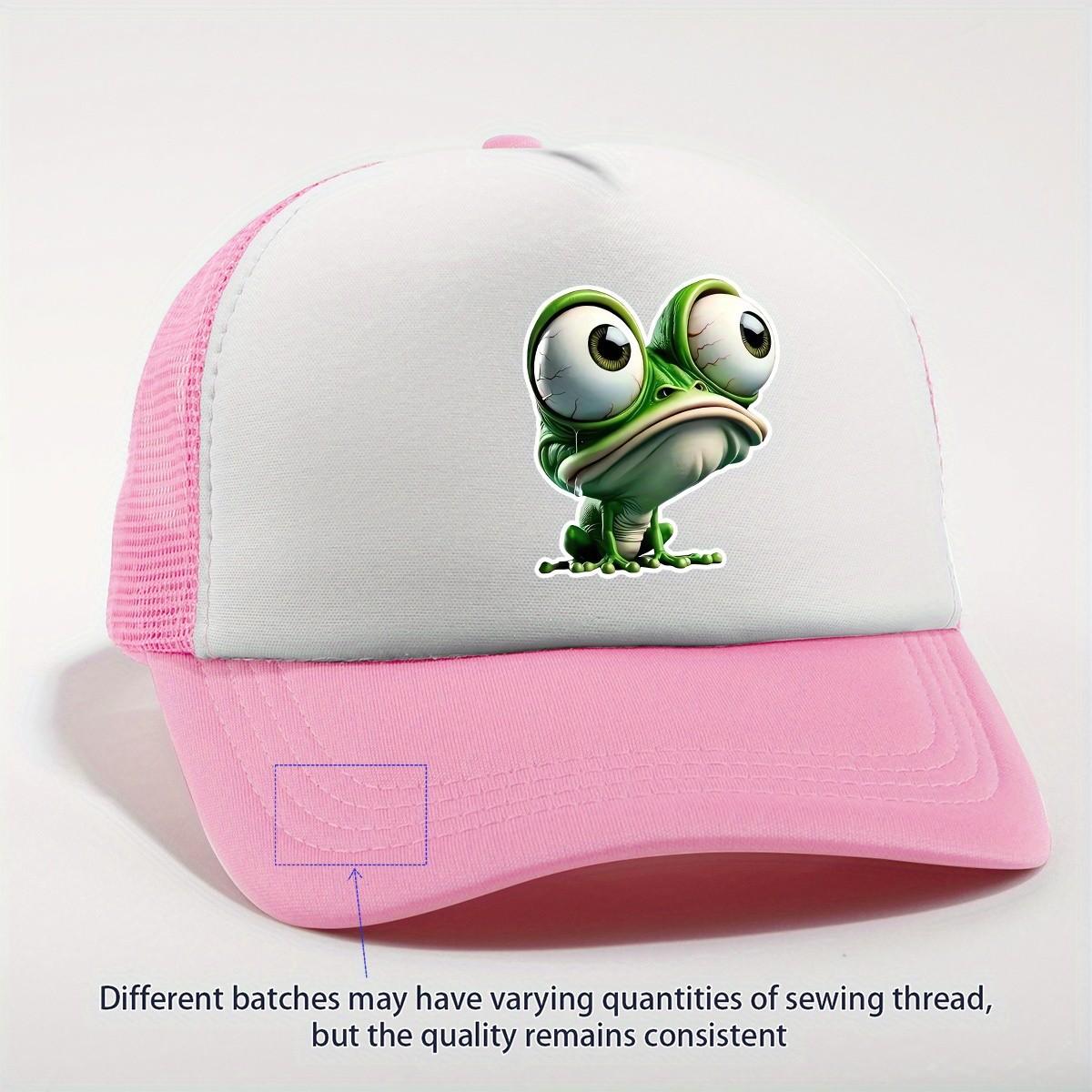 Big Eyed Cartoon Frog Trucker Hat Adjustable Breathable Mesh Baseball Cap Funny Animal Unisex One Size