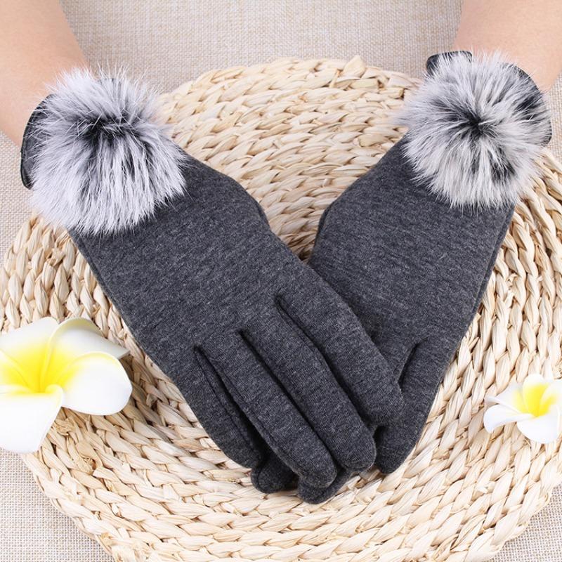 Warm gloves autumn and winter women's bow thickened fleece cold-proof outdoor riding non-inverted fleece touch screen gloves