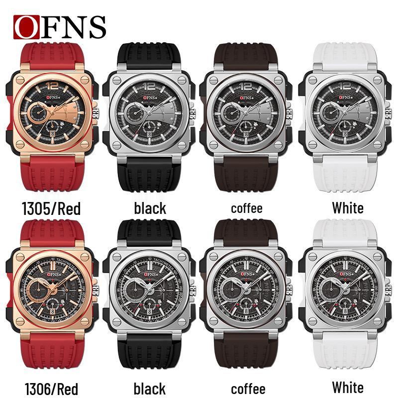 OFNS Herren Mode Quadratische Chronograph Quarz Uhr mit Kalender, Wasserbeständig und Einfache Strichindizes