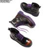 Thick-soled locomotive boots, purple-soled British women's short boots, muffin, bottom