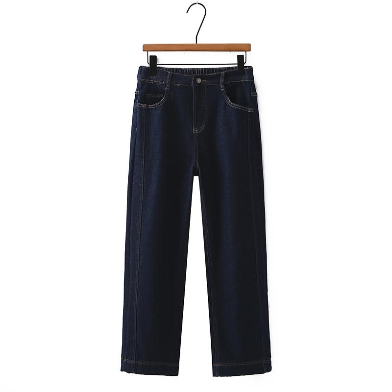 

2025 Winter Plus Size High Waist Velvet Jeans, Floor-Length, Elastic Slimming, Thickened Long Pants for Women 2XL джинсовий синього кольору