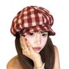 Versatile Autumn and Winter Hat Women's Big Head Circumference Shows the Face Ducktongue Beret Literary and Retro Plaid Octagonal Hat