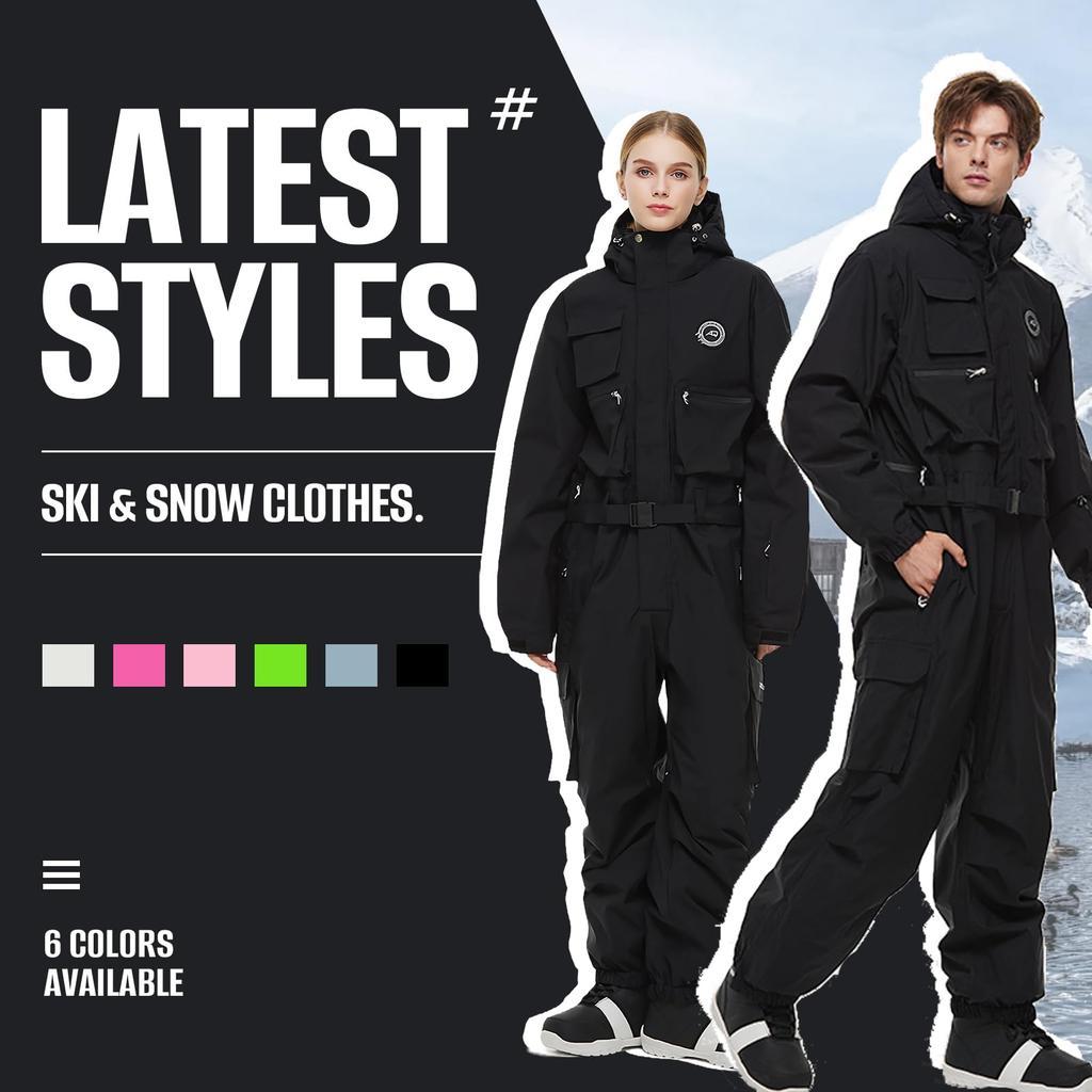 MORGEN SKY Snowboard Ski Outdoor Cold Weather Work Snow Mountain Cold Water Resistance HX421 Wear, One-Piece Jumpsuit, Wear, Snowboarding, Unisex,