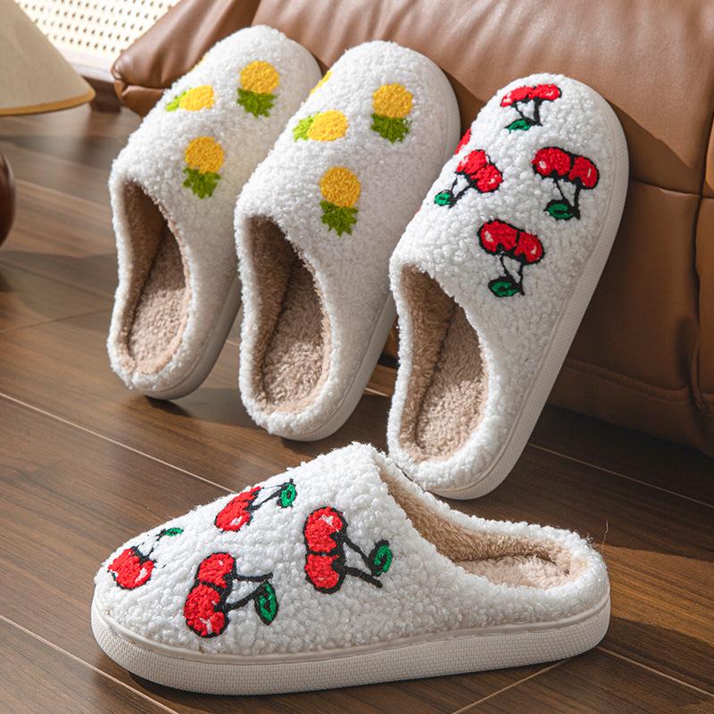 Embroidered Fruit Design Men's & Women's Indoor Cotton Slippers
