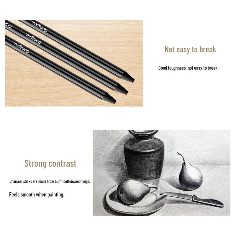 Water-Soluble Charcoal Sketching Set: 6-Piece Charcoal Pencils and Sticks In Soft, Medium, and Hard Varieties.