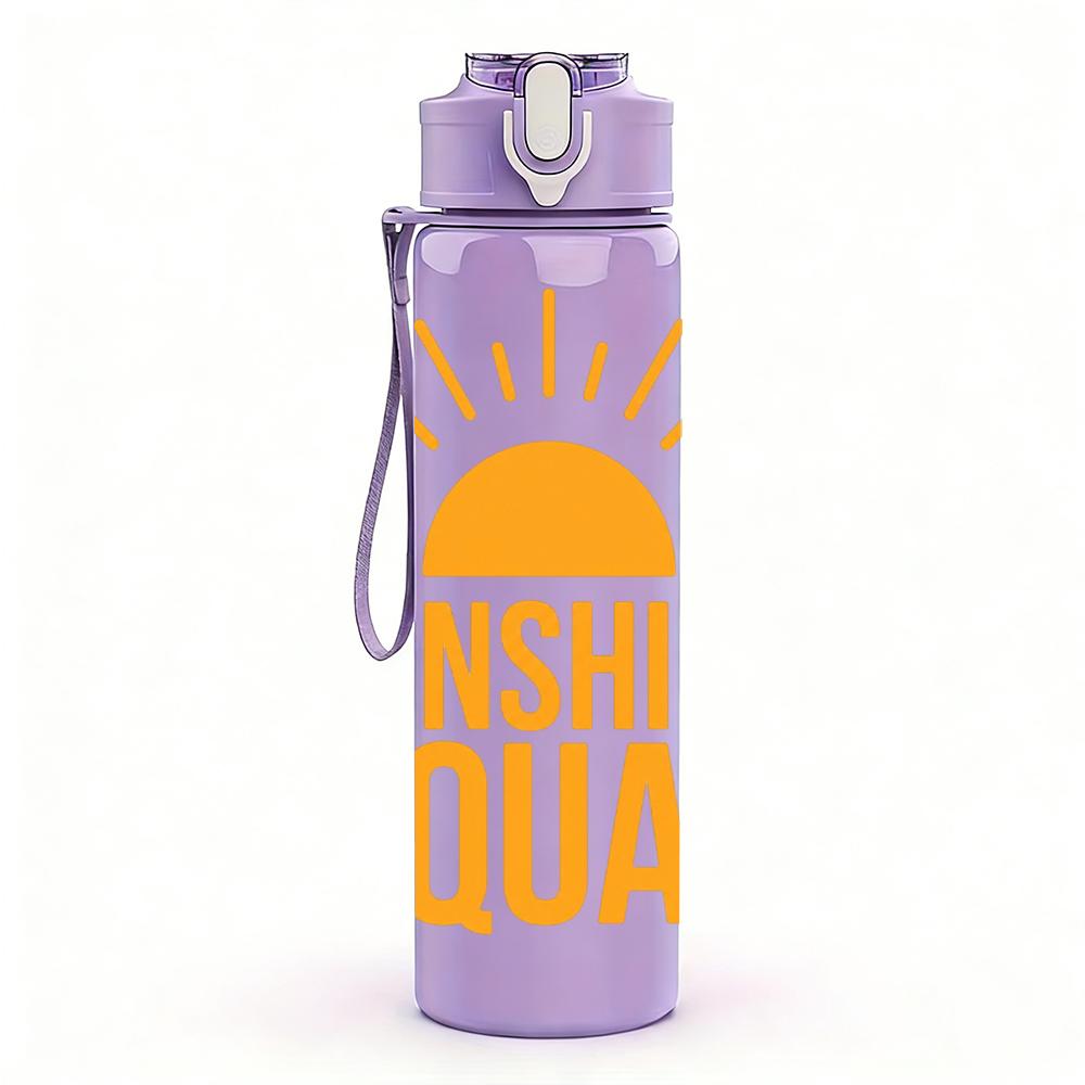 1PC Sunshine Squad Orange Text 750ml Color Plastic Sports Water Bottle Leakproof Flip Straw Lid Suitable for Sports Office Home Use