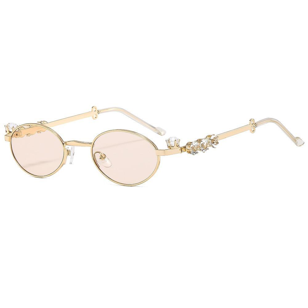 Luxury Diamond Metal Oval Sunglasses for Women Small Frame UV400 Vintage Outdoor Eyewear Goggles