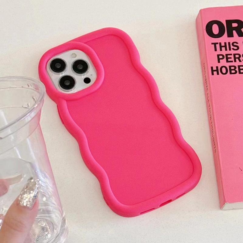 

Чехол для телефона с однотонной кремовой волнистой рамкой для iPhone 16 Pro Max 15 14 Plus 13 12 Pro 11, симпатичный противоударный матовый мягкий чехол iPhone 16 Pro горячий розовый