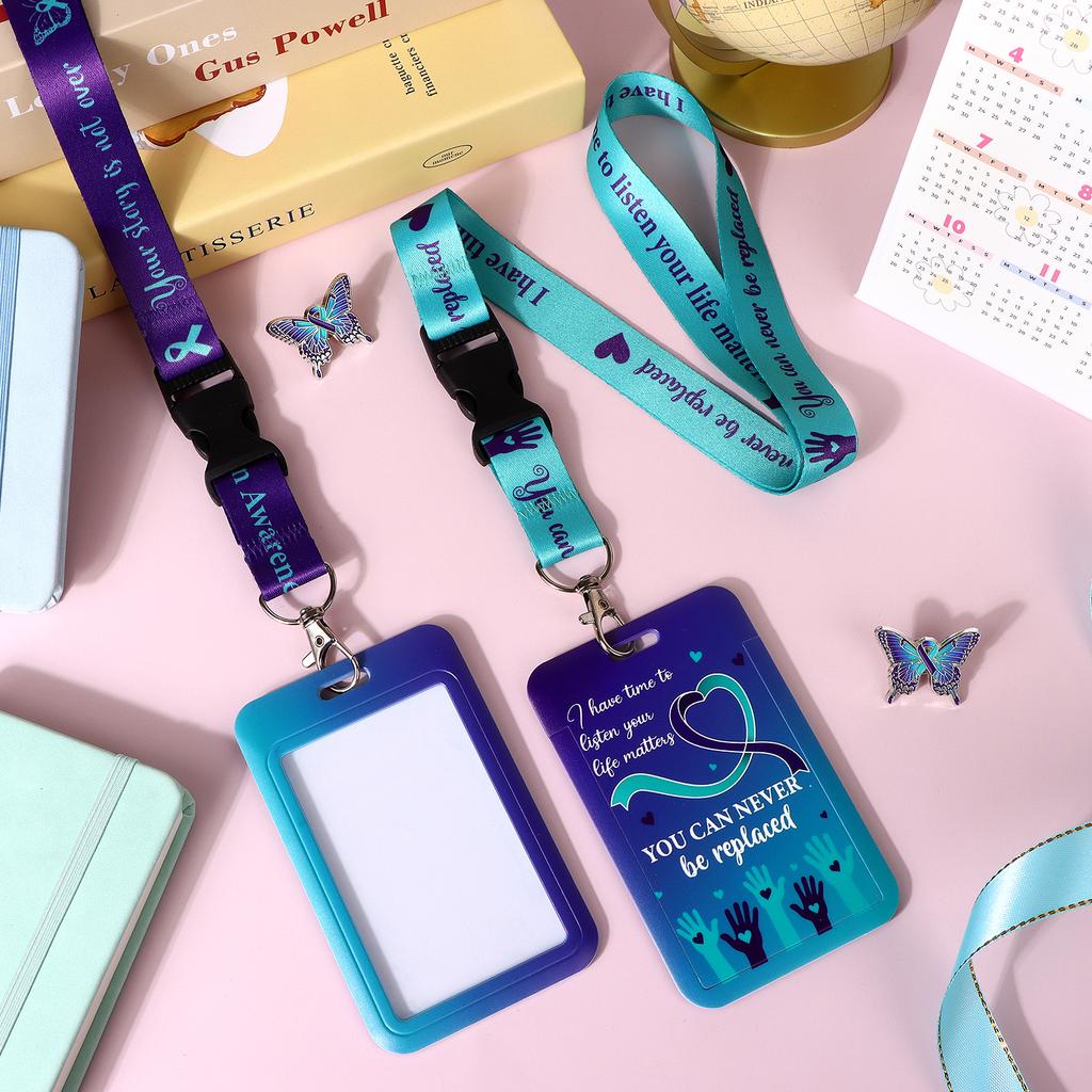 Lanyard pro povědomí o prevenci sebevražd s klipem na ID Fialový klíčenka Lanyard Příslušenství pro klíče a ID karty Pro ženy Dívky Učitele