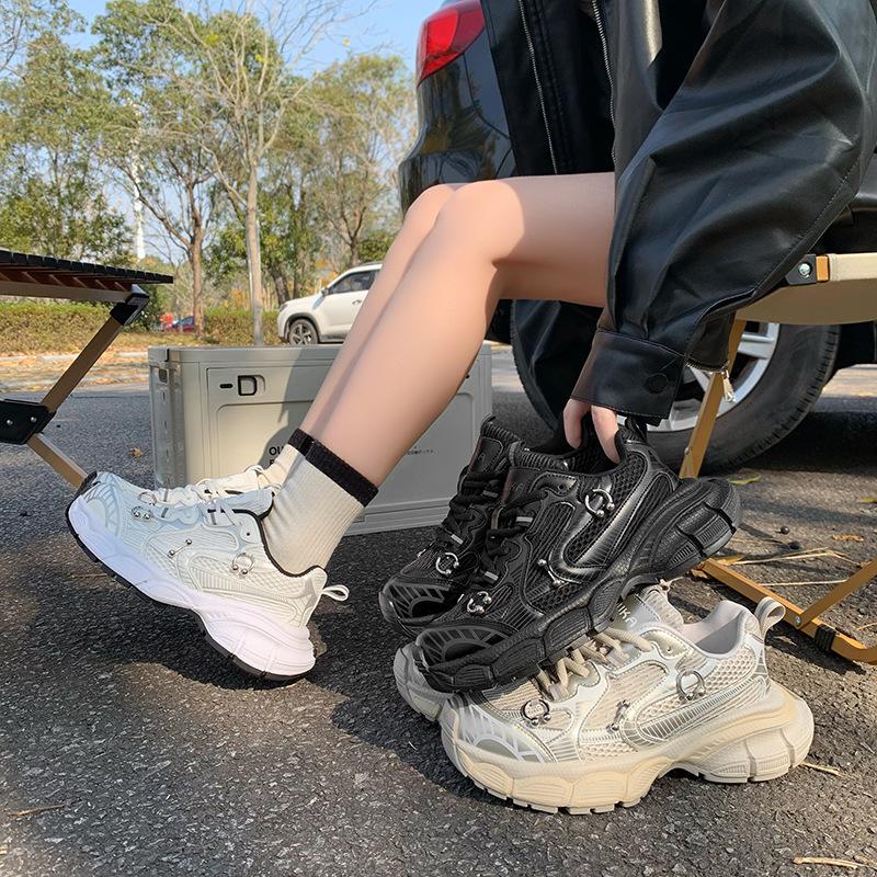 European Station Leather Paris Daddy Shoes Women's 2025 Spring and Summer New Small 7cm Sports Mesh Casual Shoes