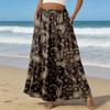 Women Elastic Waist Floral Print Boho Maxi Skirt with Pockets Lightweight A Line Long Skirt