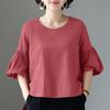 ZANZEA Women Casual Round Neck Loose 3/4 Sleeve Solid Blouse