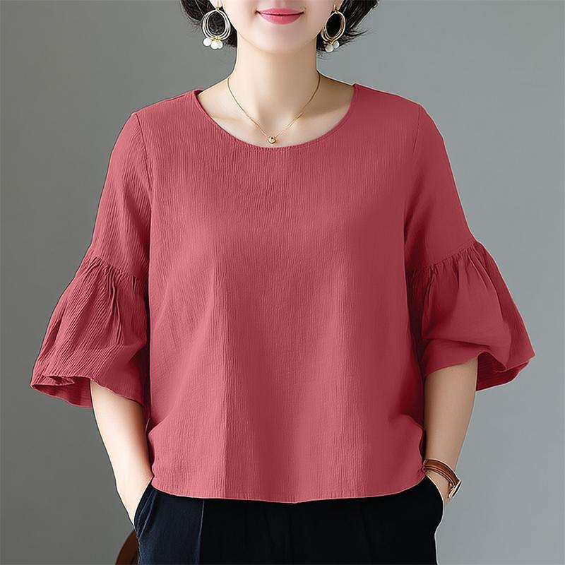 ZANZEA Women Casual Round Neck Loose 3/4 Sleeve Solid Blouse