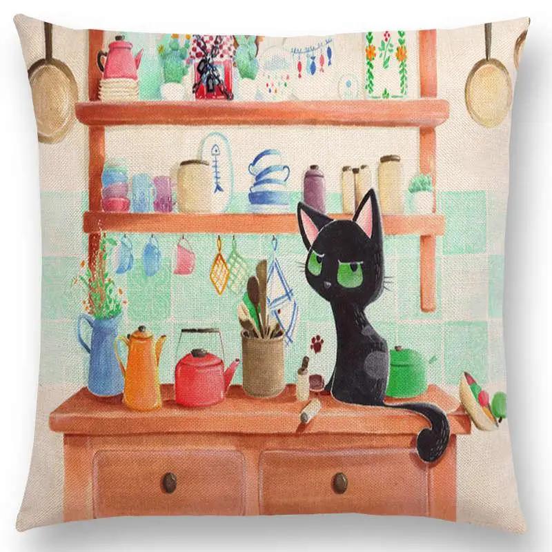 Newest Cute Cartoon Sofa Pillow Cover Black and White Cat Funny Fox Cushion Cover Throw pillowcase