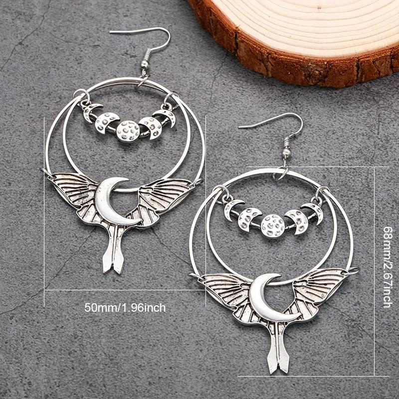 New Gothic  Color Moon Dangle Earrings For Women Dark Butterfly Bat Round Earring Goth Halloween Jewelry Accessories Gifts