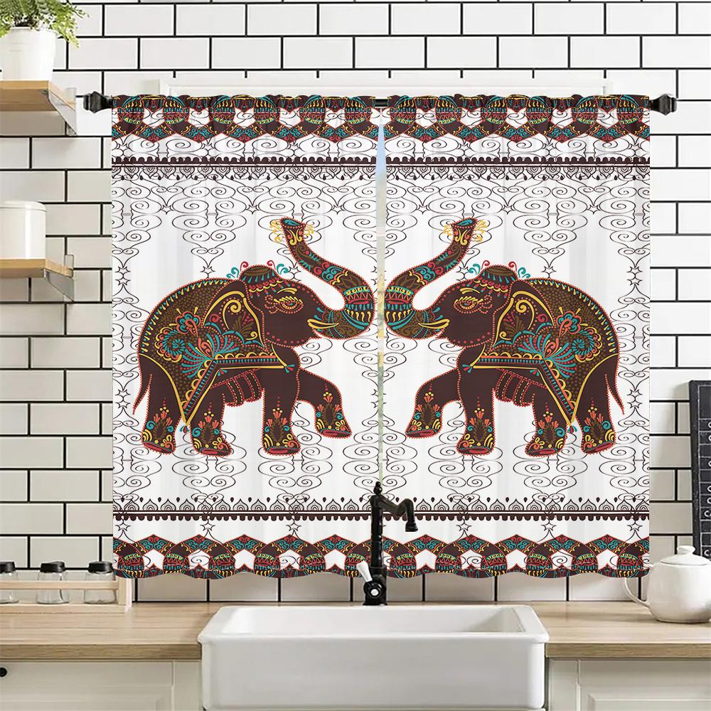 2 Pcs Mandala Elephant Curtains Ethnic Pattern Living Room Bedroom Sun Shade Decorative Curtains Bohemian Style Curtains