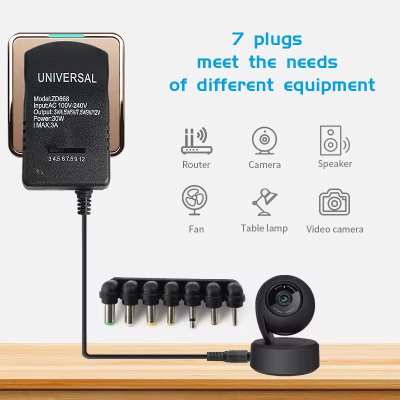 Adaptateur secteur réglable, chargeur multi-tension AC 220 V vers DC 3 V, 4,5 V, 6 V, 7,5 V, 9 V, 12 V, prise UE/US 7 30 W