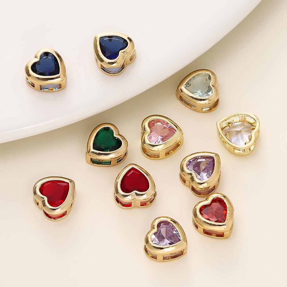 46Pcs 18K Gold Color Plated Brass Ellipse Cuboid Heart Beads With Zircon For Diy Bracelet Necklace Jewelry Making Accessories