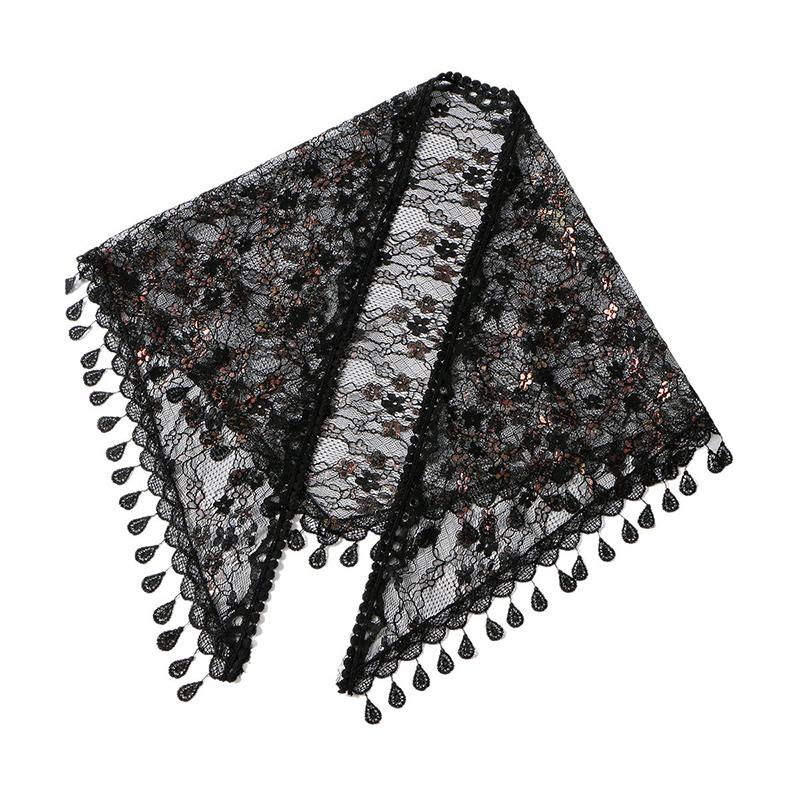 Lace Veils Muslim Head Women Tassel Triangle Scarf for Church Prayer Shawl Embroidered Floral Veils Wedding Triangular Headscarf