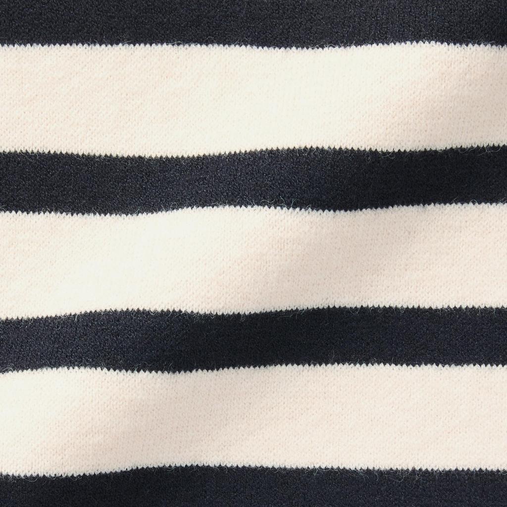 MUJI Washable Milan Rib Knit XXL Women's Half-Zip Sweater, BA1OZA4A, Off-White Striped, Women's