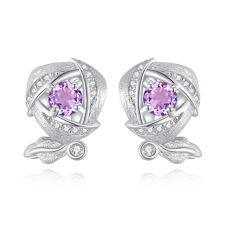 S925 Silver Star Jewelry Set, Natural Crystal Necklace Ring Earrings for Women