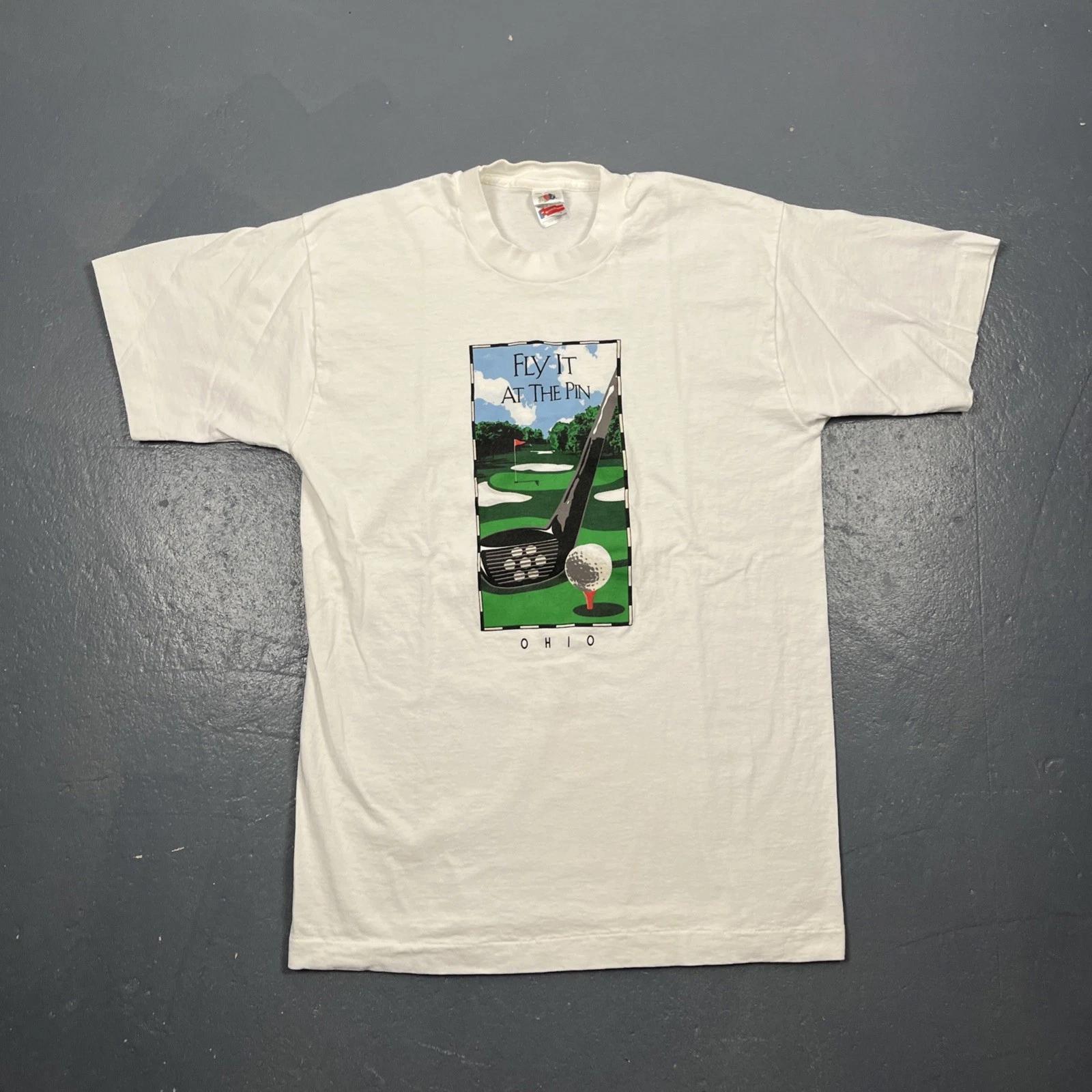 

Vintage 90s Golf “Fly It At The Pin” Single Stitch Tshirt White Large VTG Sports XL