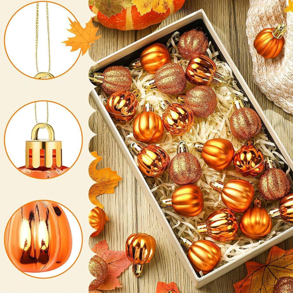 24 Pcs Pumpkin Ball Hanging Ornament Fall Pumpkin Thanksgiving Tree Decorations For Indoor Outdoor Christmas Party