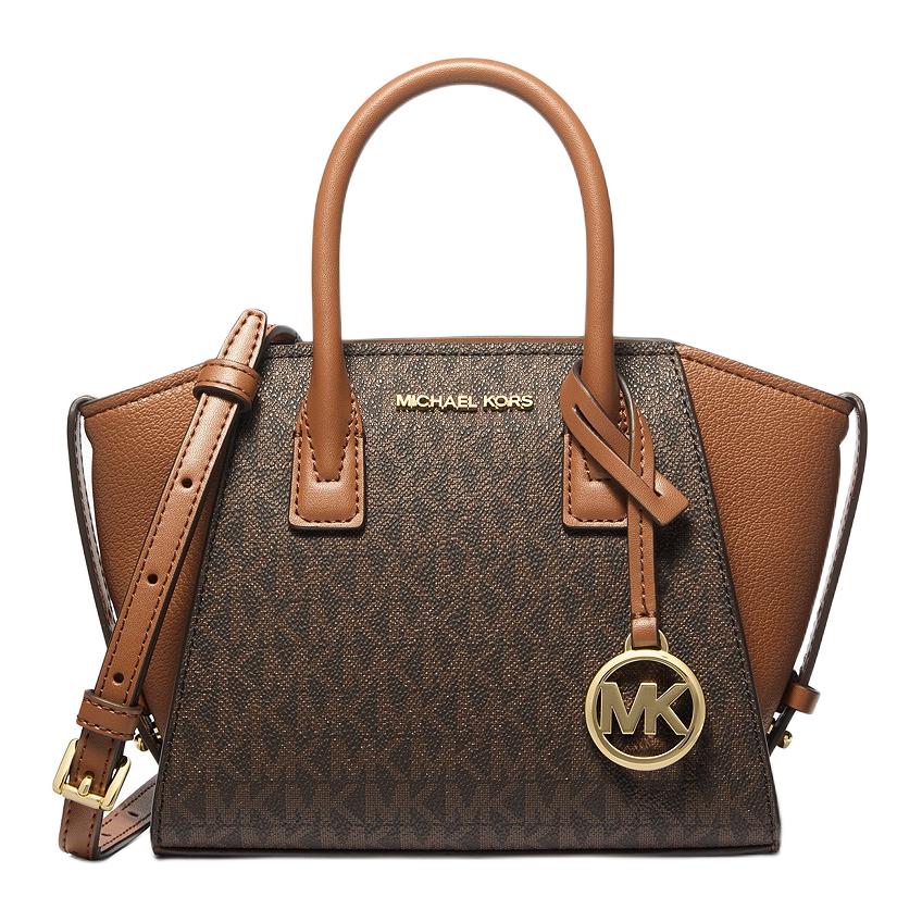 

Michael Kors Avril Monogram Zip Closure Cotton Shoulder Tote Bag Mini Women bags Brown 35F4G4VC0B-200 Basic Set (Bag+Dust Bag)