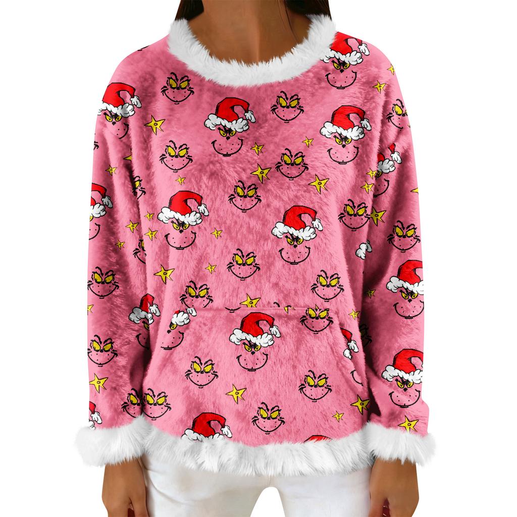 Women's Casual Fleece Sweatshirt  Long-Sleeve Round  Neck Casual Comfortable Loose-Fit Lightweight Women's Flannel Sweatshirt