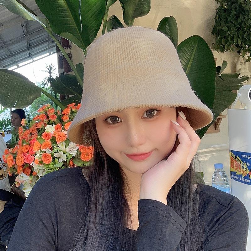 Big head circumference autumn and winter thermal hat children chenille bucket hat simple face small knitted bucket basin hat