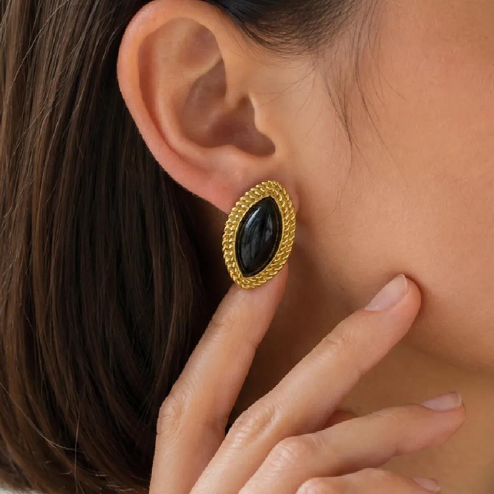 New Fashion Elegant Inlaid Resin Stainless Steel Stud Earrings for Women Retro 18K Gold Plated Geometric Earring Jewelry Gift