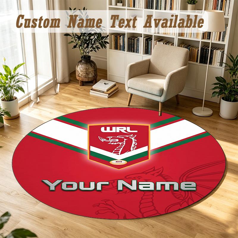 Round Rug Custom NameWales Rugby Pattern Non Slip Carpet Home Floor Decor