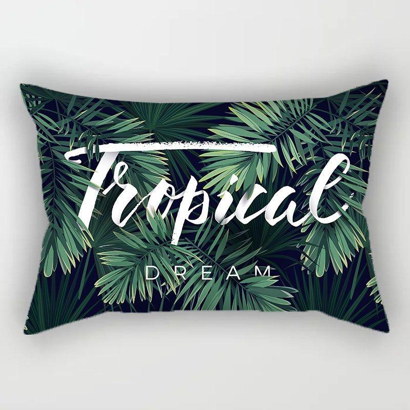 Tropical Plant Pattern Rectangular Polyester Pillowcase, Sofa Living Room Decorative Cushion Cover, Bedroom Bedside Pillow Cover