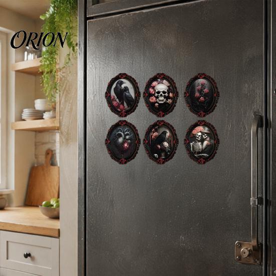 Vintage Oval Photo Frame Decor Halloween Gothic Refrigerator Magnet, Retro Fridge Magnets, Distressed Unique Party Favors Dark Style Whiteboard