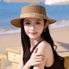 Women S Korean Style Straw Hat With Pearl Flat Top For Beach Sun Protection