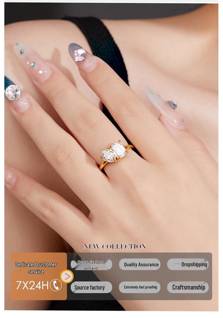 S925 Sterling Silver Irregular Moissanite Women's 3CT Fashion Ring