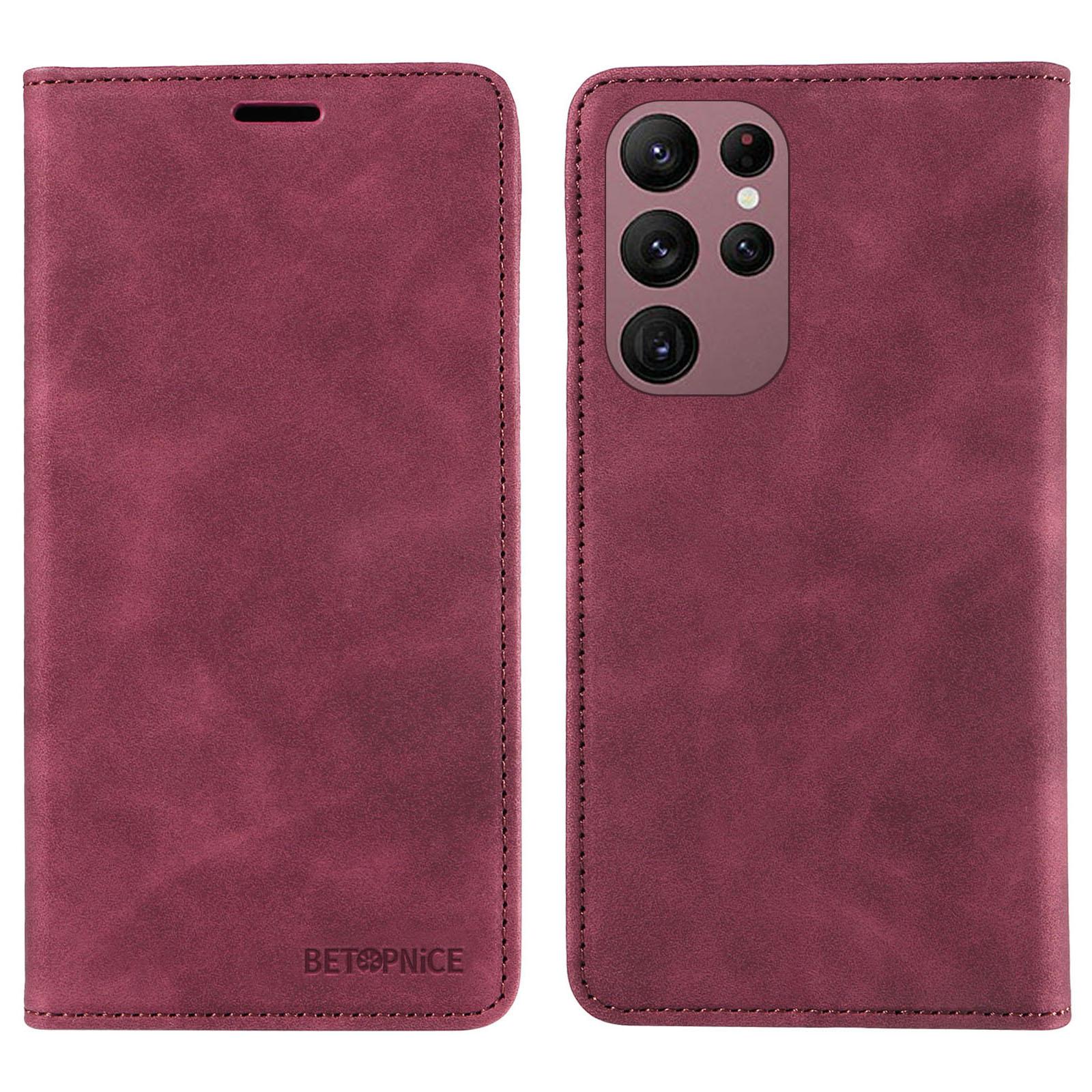 

BETOPNICE 003 For Samsung Galaxy S23 Ultra RFID Blocking Phone Wallet Leather Stand Shockproof Case Red