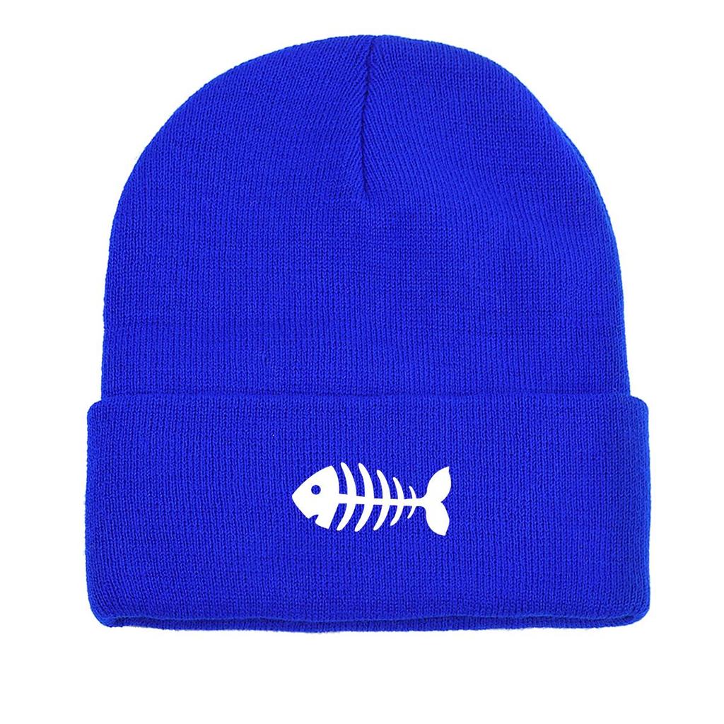 White Fish Bones Warm Knitted Cap Beanie, Skull Cap Windproof Cancer Chemo Unisex Headwear Knit Cap Beanie
