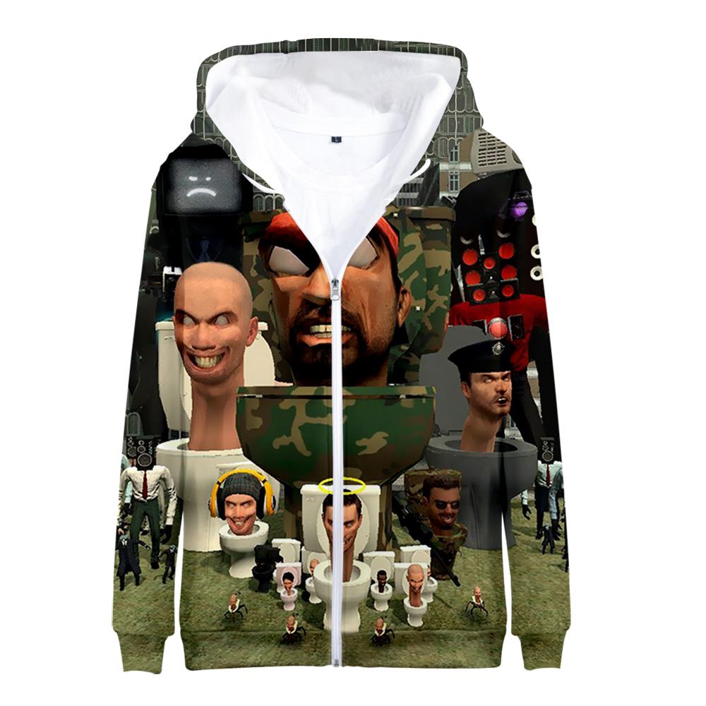 Cool Y2k Skibidi Toilet Hoodie Zipper Sweatshirts Men Women Long Sleeve Pullovers 3D Cosplay Clothes Kids Boy Girls Hoody