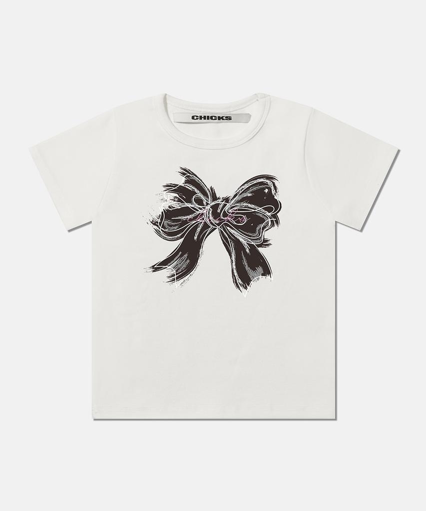 CHICKS Pink Ribbon Crop Short Sleeve Tee White