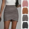 Suede Pleated Irregular Zipper Short Hip Skirt for Women