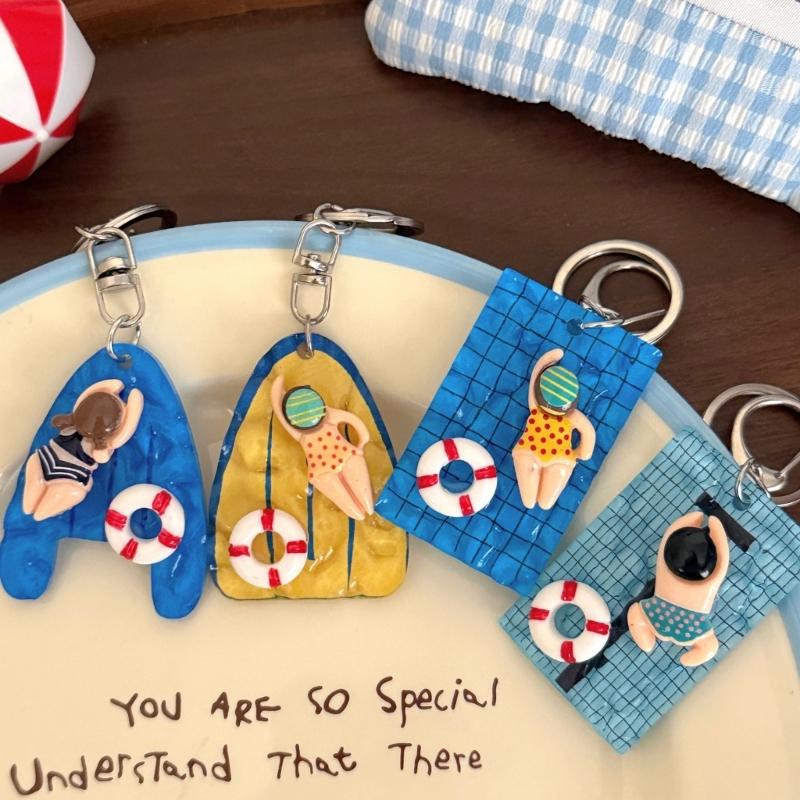 Acrylic Keychain Charm with Metal Swivel Keyring, Pool Theme Bag Charm for Keys, Backpacks, Zipper Pulls and Gifts