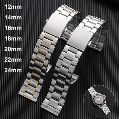 Stainless Steel Watch Band Universal Strap Folding Safety Buckle for Women Bracelet Strap12/14/16/18/20/22/24mmWatch Accessories