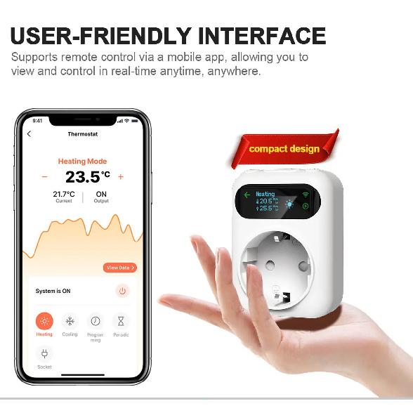 WiFi Tuya Socket Thermostat Plug 220V Digital Temperature Controller Remote Timer Switch Cooling Heating Outlet Alexa Google
