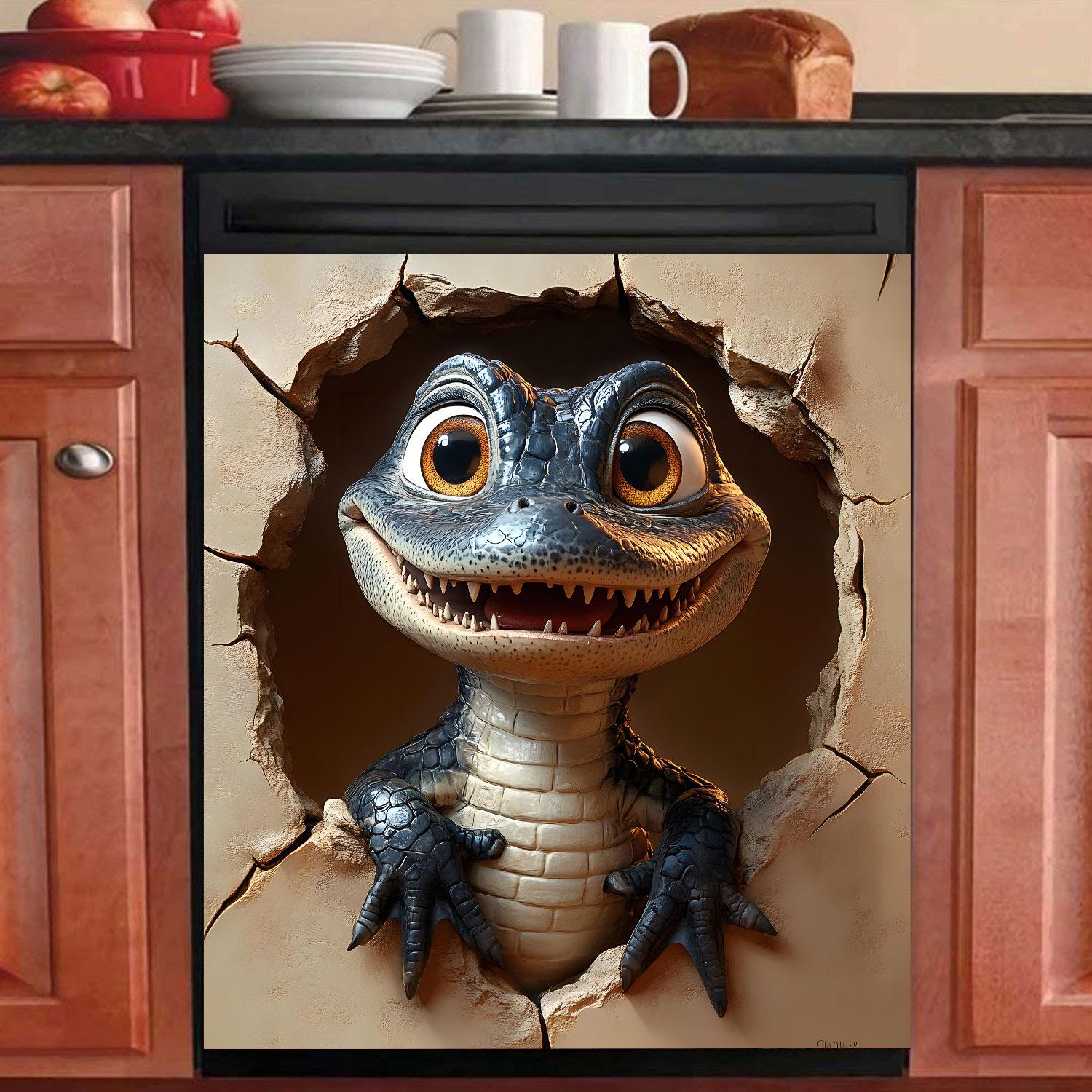

1Pcs Crocodile Magnetic Dishwasher Door Cover Sticker Door Panel Cover Fridge Appliance Magnet for Dishwasher Refrigerator Kitchen Decor 58.5*43cm