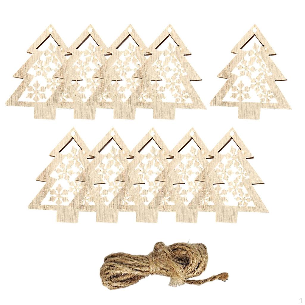 10 Pieces Unfinished Wooden Cutouts Christmas Tree Decoration Hanging Unpainted DIY
