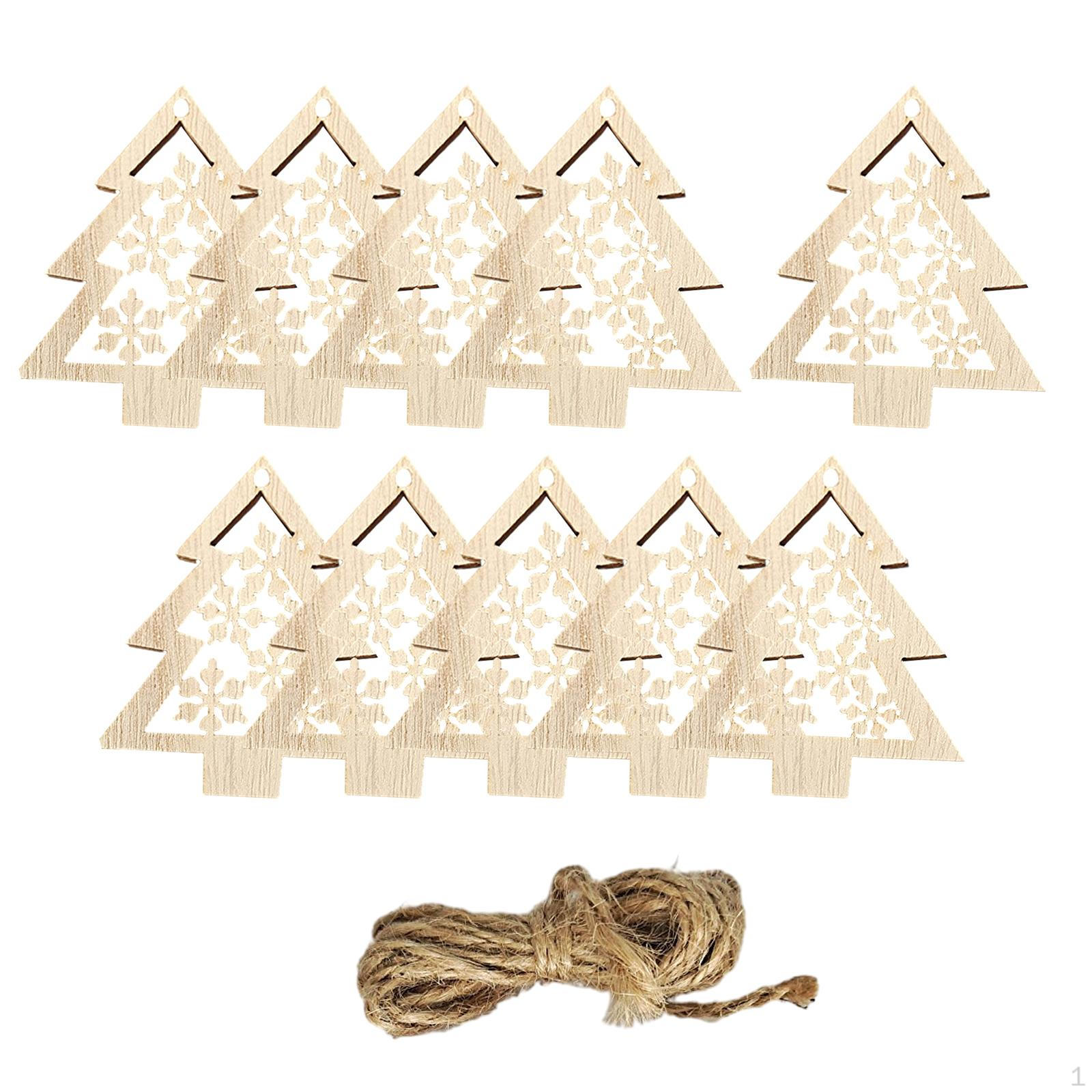 10 Pieces Unfinished Wooden Cutouts Christmas Tree Decoration Hanging Unpainted DIY Style D