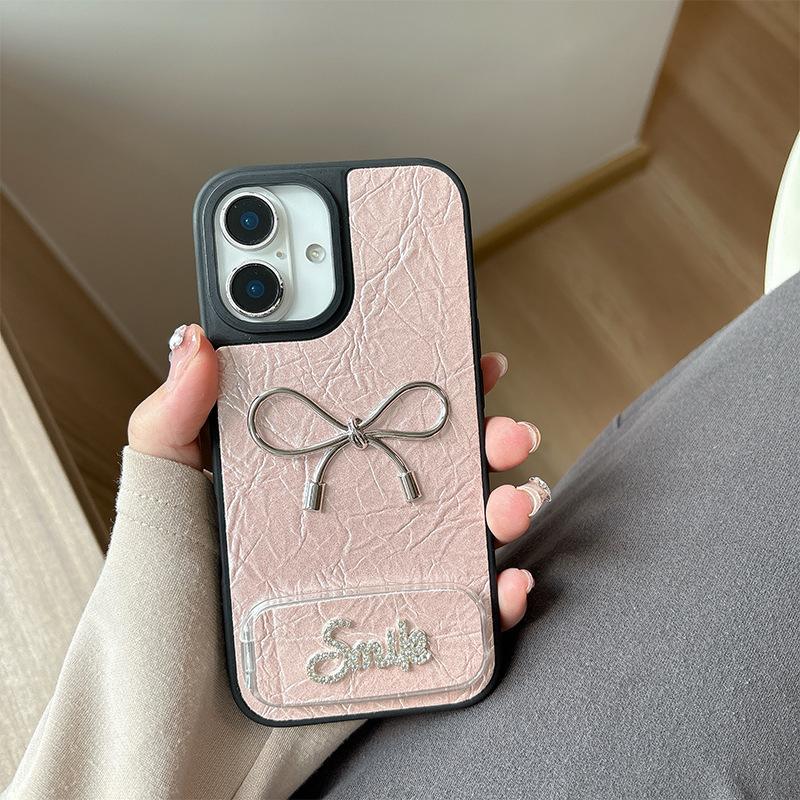 Bow Shaped Rhinestone Mirror Leather Phone Case for IPhone 16, Promax High-end 15, Niche for Apple 17