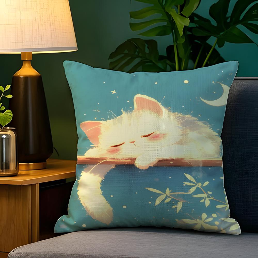 Sunny spring day leisurely cat  Pillow Case Natural Linen Pillow Case DoubleSided Decor Sofa Pillowcase Home Decor